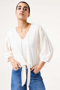 Clothing: Garcia - Openwork Front Tie LS Top - Ecru