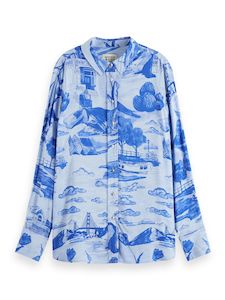 Maison Scotch - Printed Relaxed Fit LS Shirt - Journey Of The Free Mind Blue