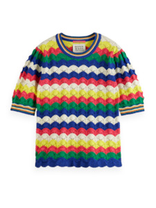 Maison Scotch - Wave Stitch SS Knit - Pink Wave Stripe