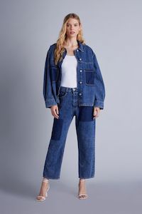 Clothing: Please - Faded-Effect Patch Detailing Straight Jean - Blu Denim