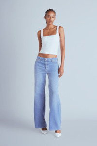 Clothing: Please - Faded-Effect Wide Bootcut Jean - Blu Denim