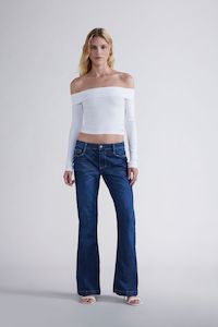 Please - Flared Low-Rise Jean - Blu Denim