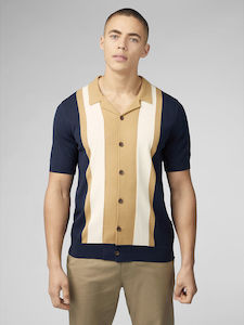 Clothing: Ben Sherman - Resort Neck Button Through Polo - Dark Navy