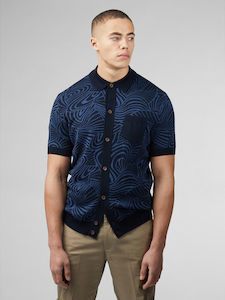 Ben Sherman - Swirl Jacquard Button Through Polo - Dark Navy