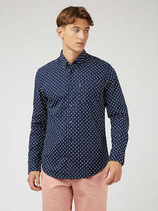 Clothing: Ben Sherman - Polka Dot Print LS Shirt - Dark Navy