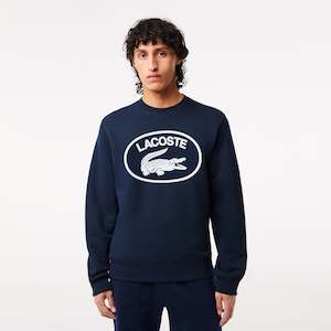 Clothing: Lacoste - Relaxed Fit Cotton Sweatshirt - Navy Blue/White