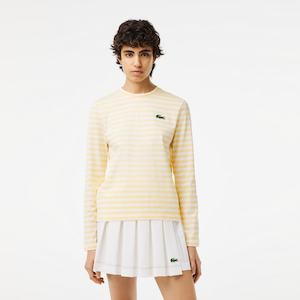 Lacoste - Striped Cotton LS Tee - White/Yellow