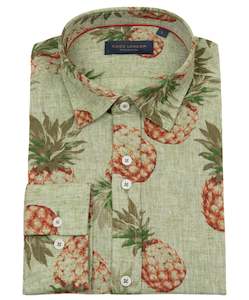 Clothing: Guide London - Pineapple Cotton-Linen LS Shirt - Green