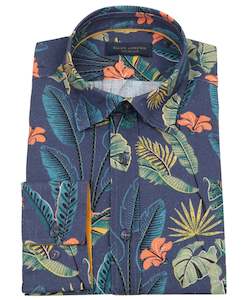 Guide London - Tropical Leaf Cotton-Linen LS Shirt - Multi