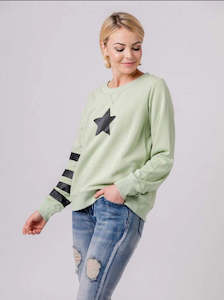 Mi Moso - Stripes On Sleeve Sweater - Sage