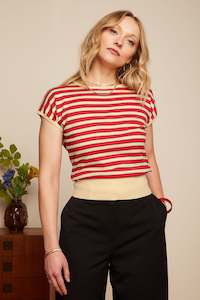 Clothing: King Louie - Ann Top Port Stripe - Fiery Red