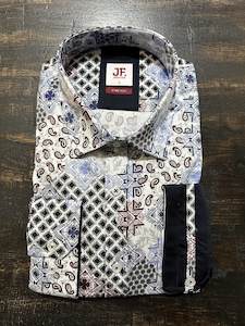 Clothing: Jimmy Fox - Patchwork LS Shirt - White