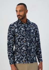 Dstrezzed - Painted Flower Linen Shirt - Dark Navy