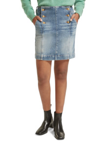 Clothing: Maison Scotch - Button Front Denim Mini Skirt - Marble Blue