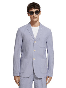 Scotch & Soda - Unconstructed Striped Seersucker Blazer - Ecru Navy Stripe