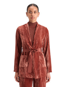 Maison Scotch - Lace Trimmed Velvet Pyjama Blazer - Rust