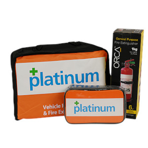 Products: Platinum Vehicle First Aid Kit and Fire Extinguisher 1Kg Softpack