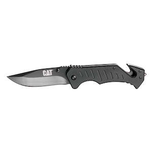 Cat: CAT 200mm Drop-Point Folding Knife with Glass Break and Belt Cutter