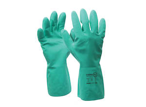 GREEN Chemgard 15mil Nitrile diamond-grip 33cm gauntlet glove, Chlorinated, floc…