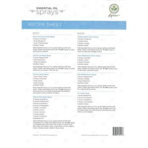 Essential Oil Spray Recipe Sheet - Single