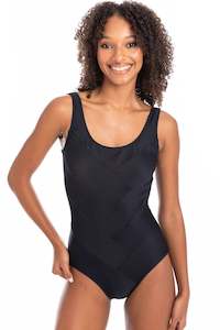 TOGS Black Textured Patchwork Mastectomy One-piece Swimsuit