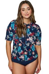 Mastectomy Swimwear: Genevieve Short Sleeve Mastectomy Rash Top - Botanica