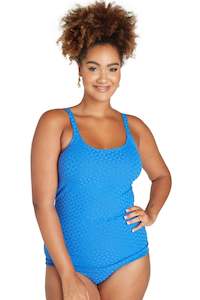 Genevieve Swimwear: Genevieve Scoop Neck Mastectomy Tankini Top- Aztec Blue