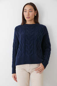 Womenswear: MIA FRATINO HARRIETT CABLE CREW - FRENCH NAVY