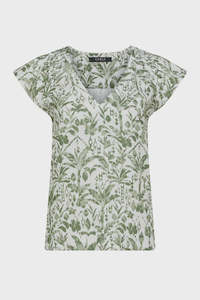 Cable Oasis Linen Top - Palm Print