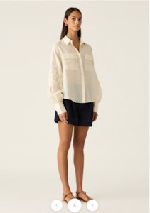 MOS THE LABEL MARCELA EMBROIDERY BLOUSE - PEARL/WHITE