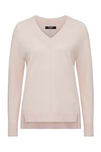 Womenswear: CABLE COTTON CASHMERE V NECK JUMPER - PALE PINK