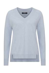 Cable Cotton Cashmere V Neck Jumper - Pale Blue