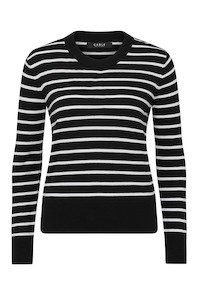 Cable Cotton Stripe Crew Jumper - Black/white