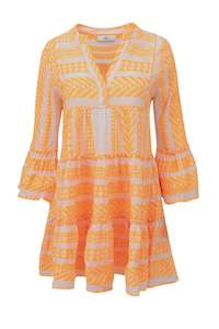 DEVOTION TWINS ELLA MIDI DRESS - NEON ORANGE/OFF WHITE