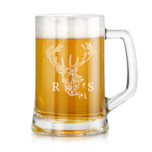 Drinkware: Personalised Stag Design Beer Glass With Handle