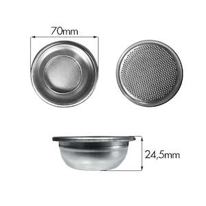 Parts: Faema Filter Basket 2 Cups 14g H25.5MM Border D.70 External Ridge Aisi 304