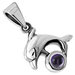 Amethyst Dolphin Silver Pendant