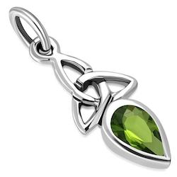 Peridot CZ Tiny Sterling Silver Celtic Knot Pendant