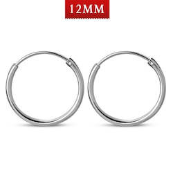 Hoop 1.2mm/12mm Plain Round Sterling Silver Earrings