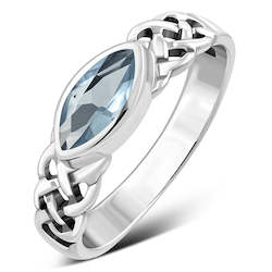 Marquise cut Blue Topaz CZ Celtic Silver Ring