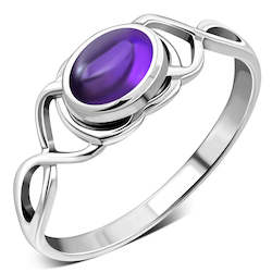 Twisted Amethyst Stone Silver Ring