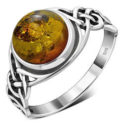 Jewellery: Baltic Amber Celtic Sterling Silver Ring