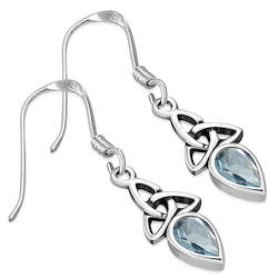 Jewellery: Blue Topaz CZ Trinity Silver Earrings