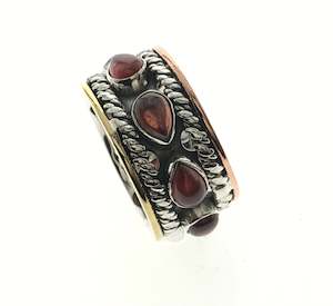 Sterling Silver & Brass Garnet Band