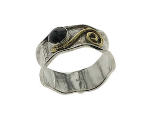 Onyx Sterling Silver Brass Band