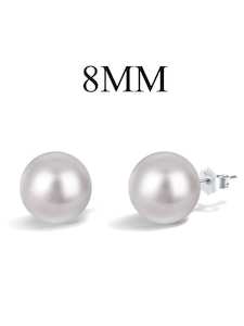 Jewellery: Pearl 8mm Stud Sterling Silver Earring