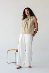 Organic Cotton Drawstring Blouse in Warm Sand