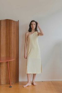 Twist and Turn Toga Dress in Lemon Drop