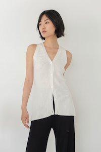 Clothing: V-Neck Knit Vest in White