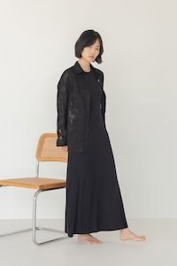 Cocoon Shirt in Floral Appliqué in Black